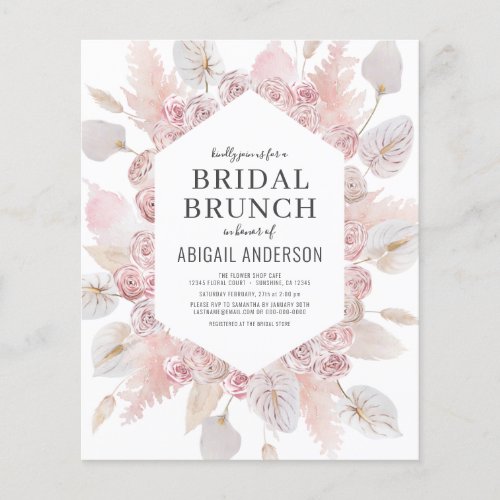 Budget Boho Blush Pink Bridal Brunch Invitation Flyer