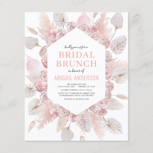 Budget Boho Blush Pink Bridal Brunch Invitation  Flyer