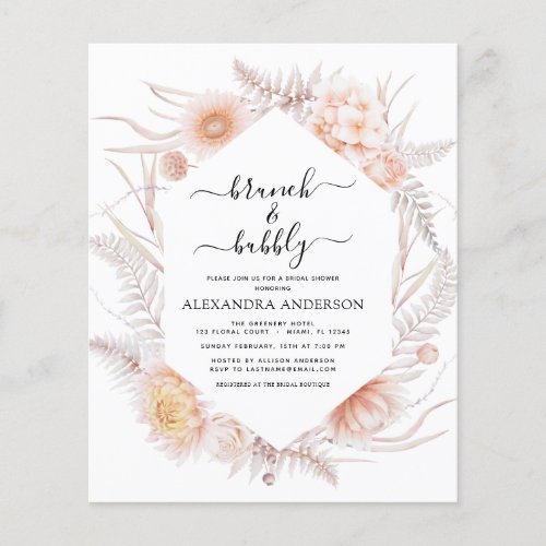 Budget Boho Brunch  Bubbly Bridal Shower  Flyer