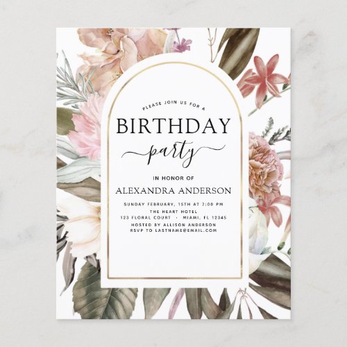 Budget Boho Burgundy Any Age Birthday Invitation Flyer