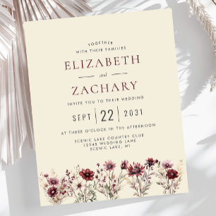 Budget Boho Burgundy Floral Ivory Wedding Invite