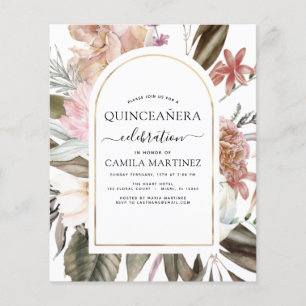 Budget Boho Burgundy Quinceañera Floral Flyer