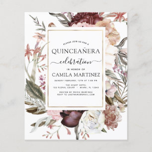 Budget Boho Burgundy Quinceañera Floral Flyer