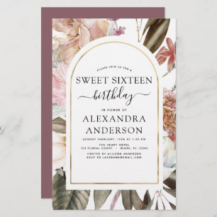 Budget Boho Burgundy Sweet 16 Birthday Invitation
