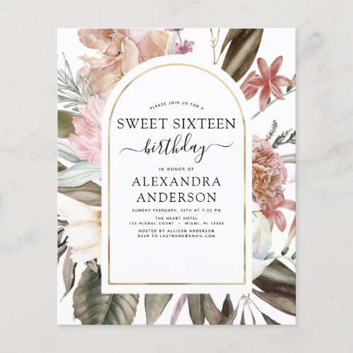 Budget Boho Burgundy Sweet 16 Birthday Invitation Flyer