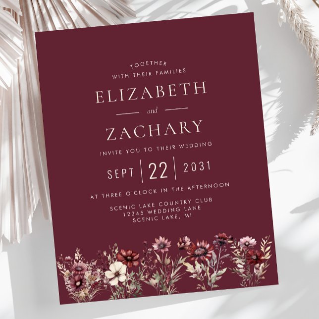 Budget Boho Burgundy Wildflowers Wedding Invite (Creator Uploaded)