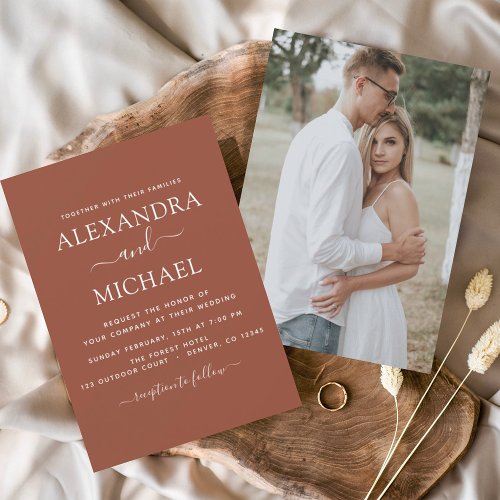 Budget Boho Burnt Orange Photo Wedding Invitation Flyer