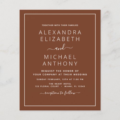 Budget Boho Burnt Orange Wedding Invitation Flyer