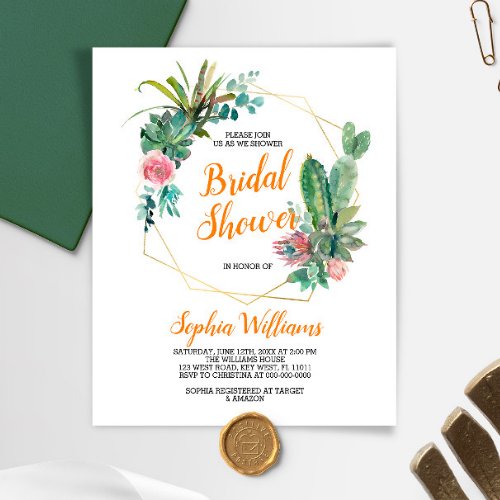 Budget Boho Cactus Bridal Shower Invitation