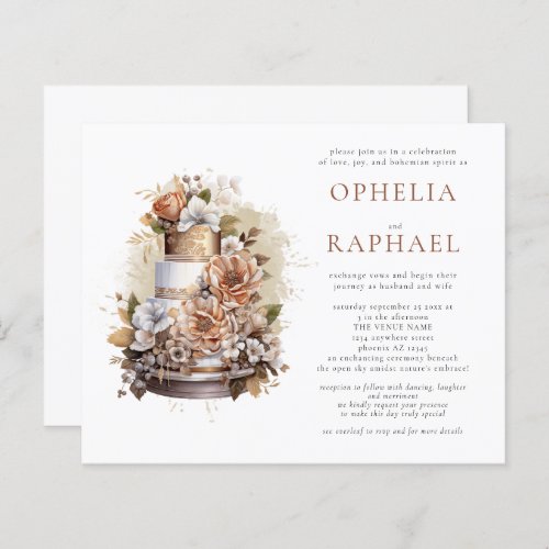 Budget Boho Cake Florals Bohemian Wedding Invite