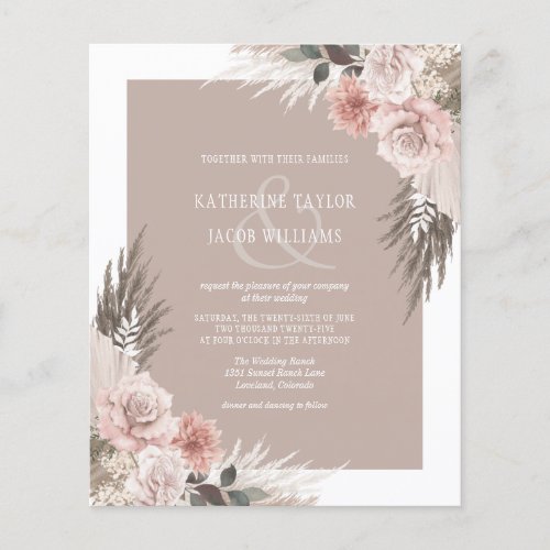 Budget Boho Champagne Beige Wedding Invitation