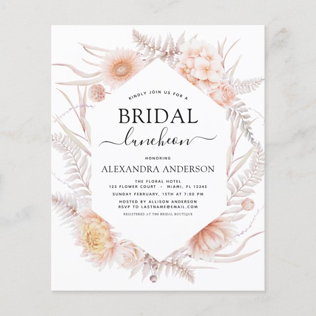 Budget Boho Chic Bridal Luncheon Dusty Pink Desert Flyer (Front)