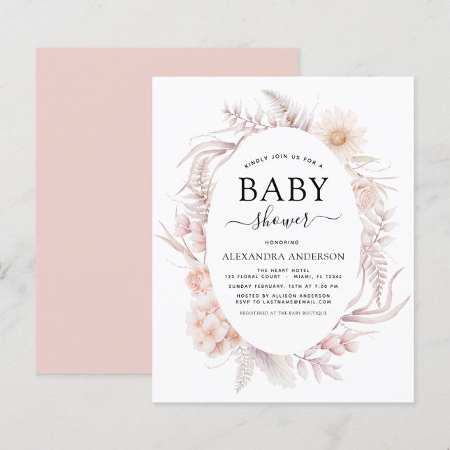 Budget Boho Chic Dusty Pink Desert Baby Shower (Front/Back)