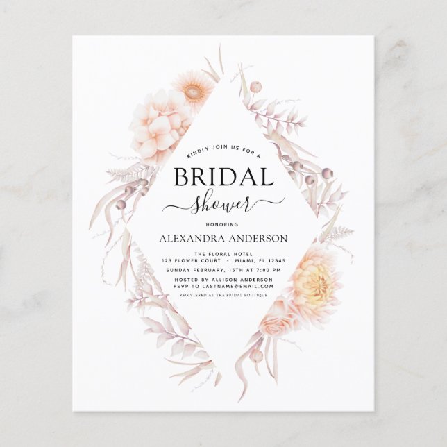 Budget Boho Chic Dusty Pink Desert Bridal Shower Flyer (Front)