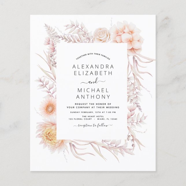 Budget Boho Chic Dusty Pink Desert Wedding Flyer (Front)