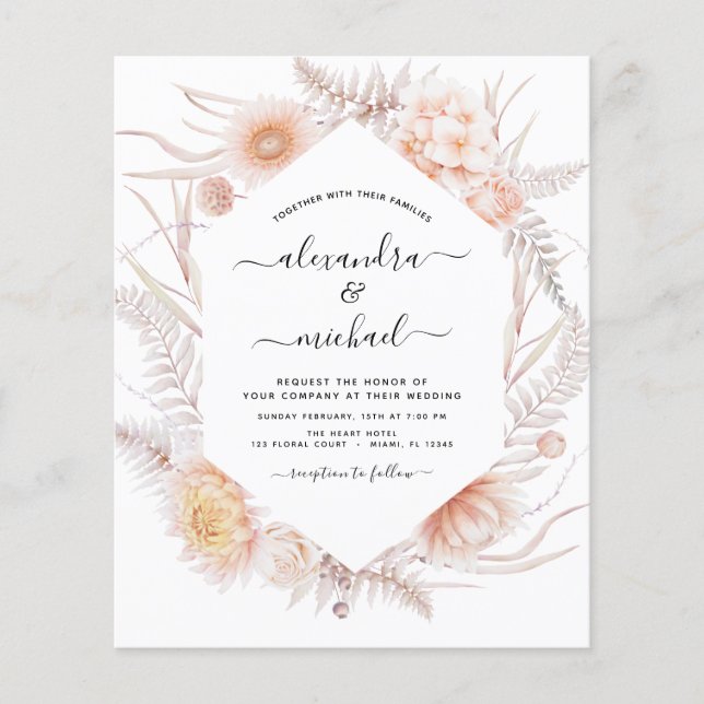 Budget Boho Chic Dusty Pink Desert Wedding Flyer (Front)