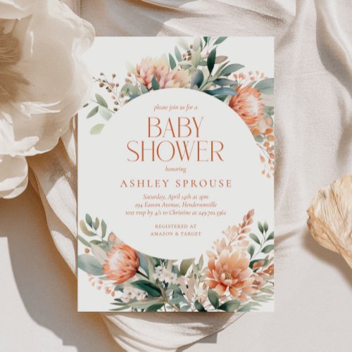 Budget Boho Chic Floral Botanical Baby Shower Invitation