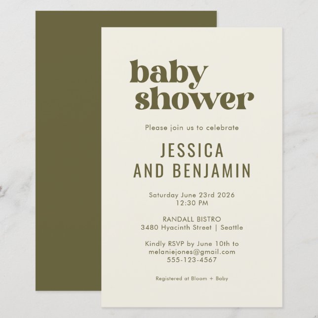 Budget Boho Chic Olive Green Baby Shower (Front/Back)
