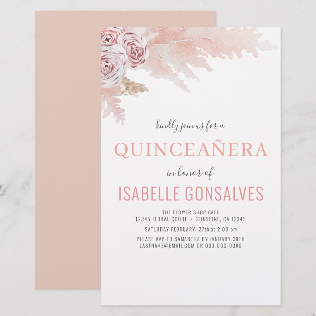 Budget Boho Chic QUINCEAÑERA Party Invitation (Front/Back)