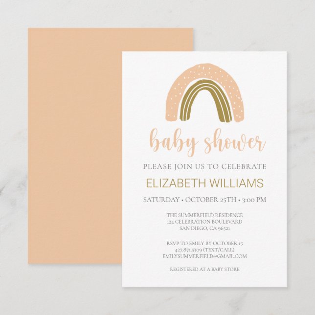 Budget Boho Chic Rainbow Pink Gold Baby Shower Invitation (Front/Back)