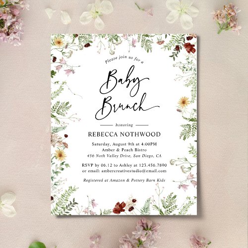 Budget Boho Chic Wildflower Baby Brunch Invitation