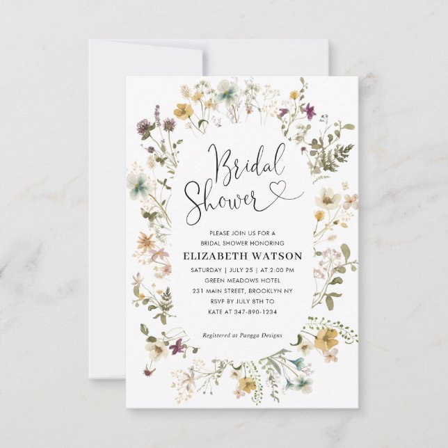 Budget Boho Chic Wildflower Floral Bridal Shower Note Card (Front)