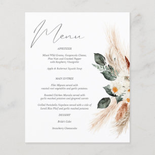 Budget Boho Copper & Beige Floral Menu Flyer