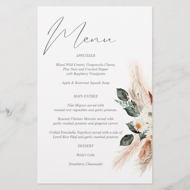 Budget Boho Copper &  Beige Floral Menu Medium Siz Flyer (Front)