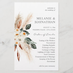Budget Boho Copper Floral Medium Wedding Ceremony Flyer