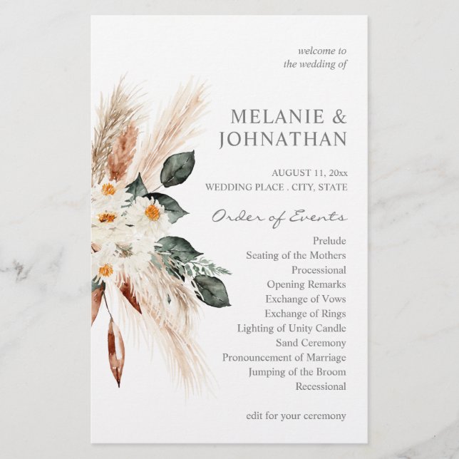 Budget Boho Copper Floral Medium Wedding Ceremony Flyer (Front)
