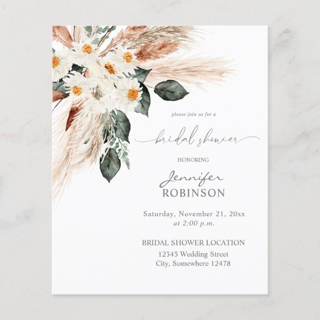 Budget Boho Copper Pampas Bridal Shower 3 Flyer (Front)
