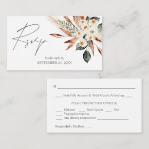 Budget Boho Copper Pampas & Floral 3SM RSVP w Meal Enclosure Card