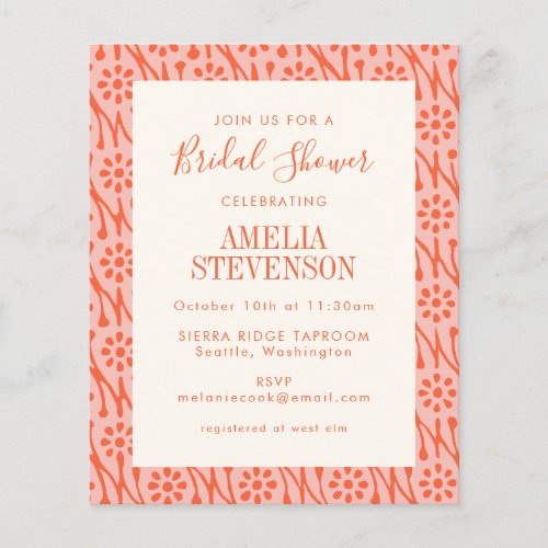 Budget Boho Coral Botanical Bridal Shower Invite