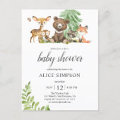 Budget Boho Cute Animals Woodland Baby Shower Invi Invitation Postcard (Front)