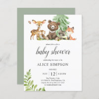 Budget Boho Cute Animals Woodland Baby Shower Invi Invitation Postcard