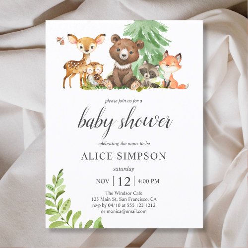 Budget Boho Cute Animals Woodland Baby Shower  Invitation Postcard