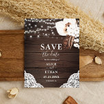 Budget Boho Dried Palm Leave Wedding Save The Date Flyer<br><div class="desc">Budget Boho chic wedding save the date postcard features neutral flowers with dried palm leaves and string lights on wood decorated.</div>