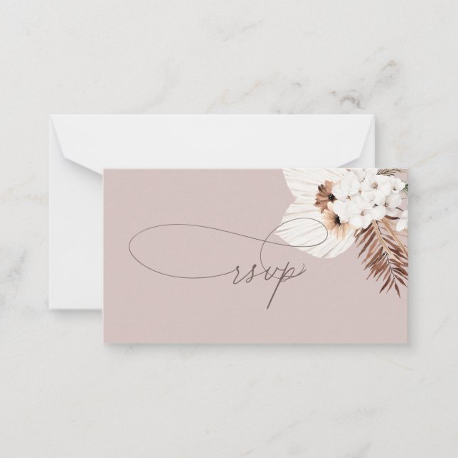 Budget Boho Dried Palm Leaves Wedding RSVP Note Ca (Front)