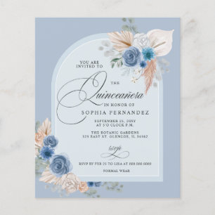 Budget Boho Dusty Blue Pampas Quinceanera Invite