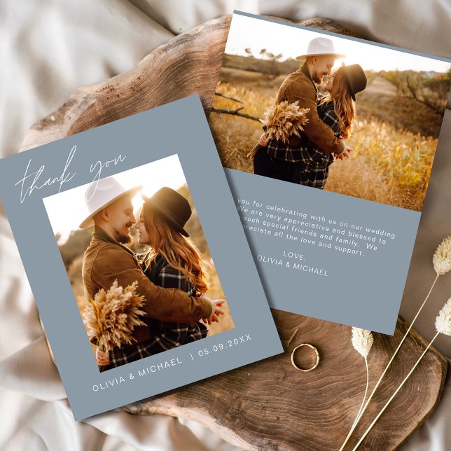 Budget Boho Dusty Blue Wedding Thank You Cards (Creator Uploaded)
