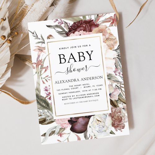 Budget Boho Dusty Pink Baby Shower Invitation