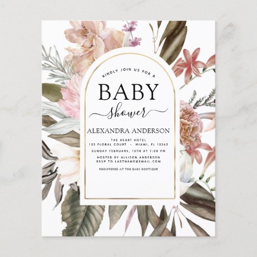 Budget Boho Dusty Pink Burgundy Baby Shower Flyer