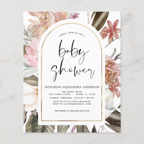 Budget Boho Dusty Pink Burgundy Baby Shower Flyer