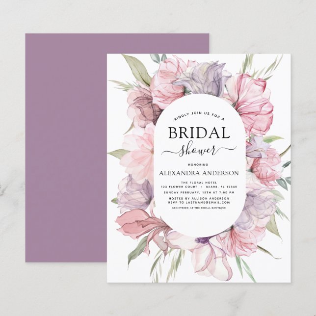 Budget Boho Dusty Pink Purple Bridal Shower (Front/Back)