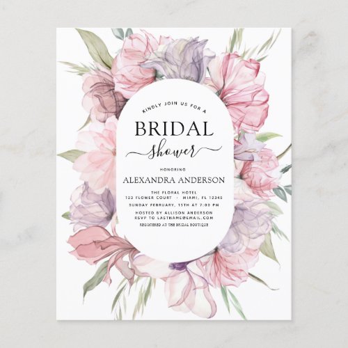 Budget Boho Dusty Pink Purple Bridal Shower Flyer