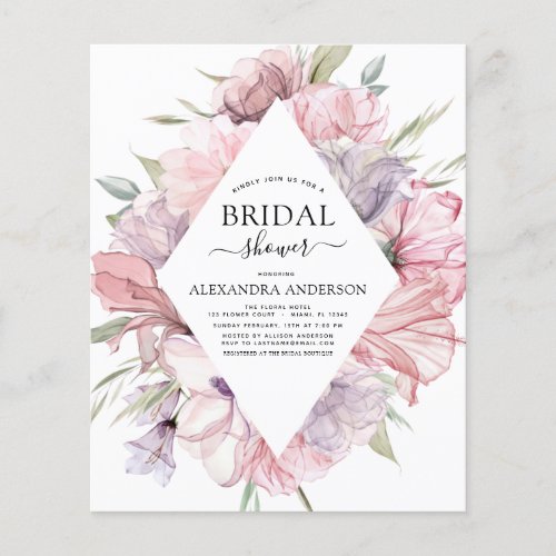 Budget Boho Dusty Pink Purple Bridal Shower Flyer