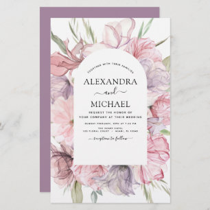 Budget Boho Dusty Pink Purple Wedding Invitation