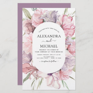 Budget Boho Dusty Pink Purple Wedding Invitation