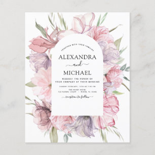 Budget Boho Dusty Pink Purple Wedding Invitation Flyer