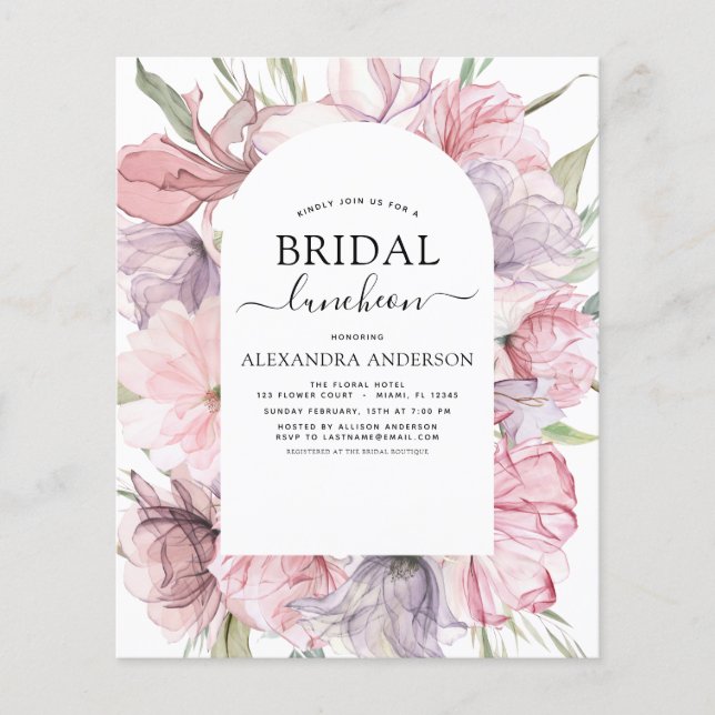 Budget Boho Dusty Purple Bridal Shower Luncheon Flyer (Front)